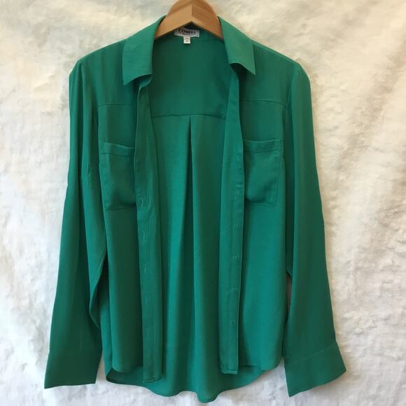 Express Green Long Sleeve Portfolio Button Shirt - Picture 2 of 11